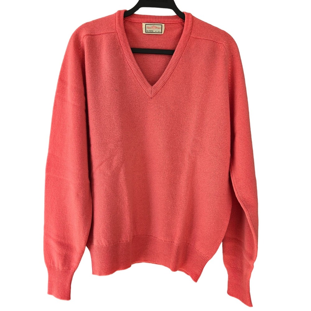VTG Alan Paige Lambswool V-Neck Sweater 42 Unisex Pink Pastel Retro 80s preppy